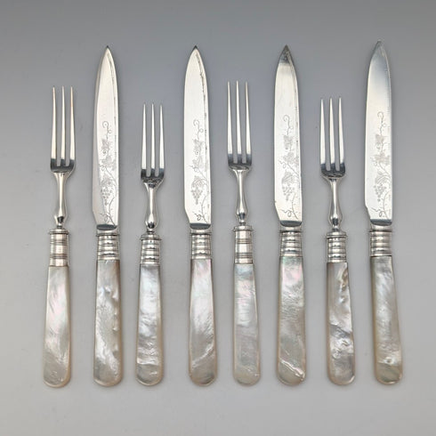 19世紀後半 英国アンティーク 白蝶貝ハンドル ティーカトラリー4ペア Mappin&Webb