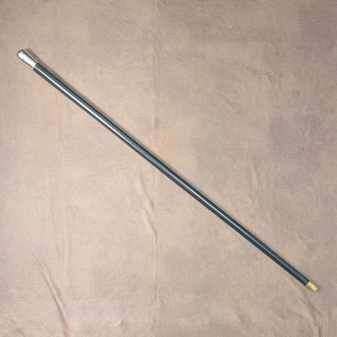 1922 British antique black shaft sterling silver round handle walking stick 92cm Robert Pringle