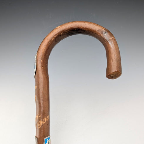 復古歐洲之旅彎柄旅遊手杖棕色桿 92 厘米