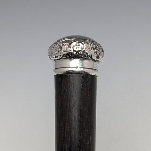 1893 年英國古董黑軸純銀雕刻圓柄手杖 86 厘米