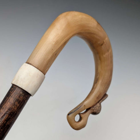 Antique British Scottish horn handled shepherd walking stick 92cm