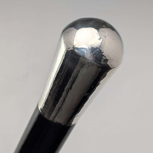 1922 British antique black shaft sterling silver round handle walking stick 92cm Robert Pringle