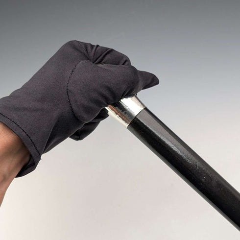 1922 British antique black shaft sterling silver round handle walking stick 92cm Robert Pringle