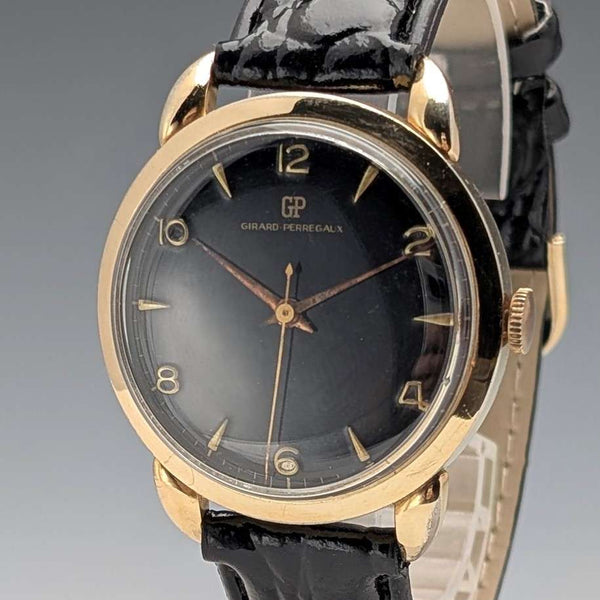約 1970 年 Girard-Perregaux 自動手錶黑色錶盤 Cal.08BE680 運作良好