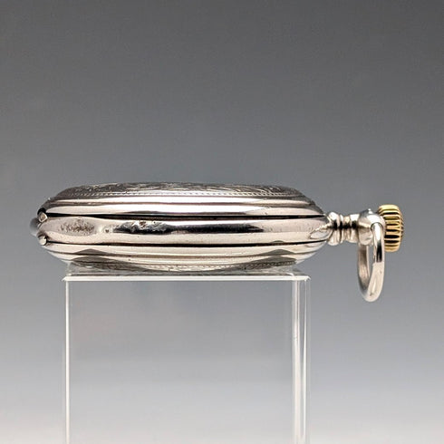 1908年頃 アンティーク ロンジン 懐中時計 フローラル彫刻 銀側ハンターケース 動作良好