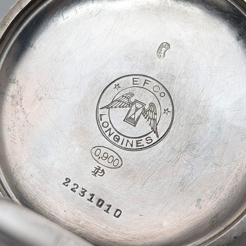 1908年頃 アンティーク ロンジン 懐中時計 フローラル彫刻 銀側ハンターケース 動作良好