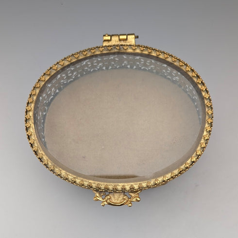 法國復古鍍金玻璃蓋腳珠寶盒