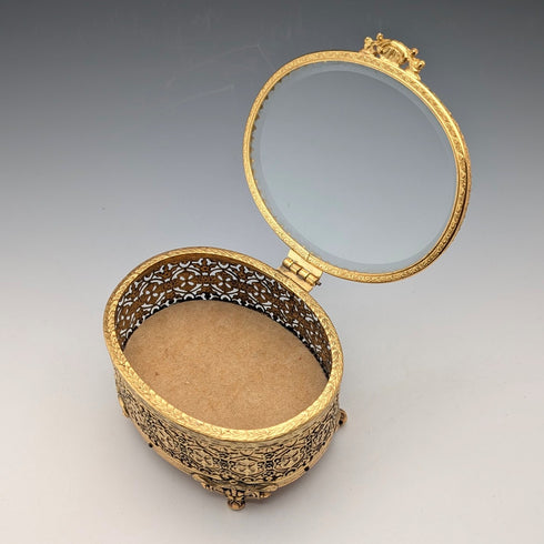 法國復古鍍金玻璃蓋腳珠寶盒