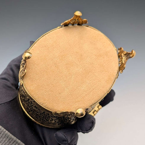 French vintage ormolu footed glass lid jewelry box