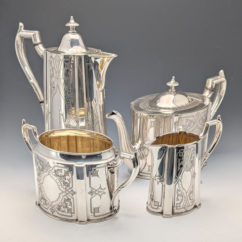 Late 19th Century British Antique Silver Plate Tea Set of 4 by James Dixon & Son