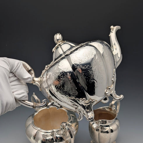 1850年頃 英国アンティーク シルバープレート製 ティーセット 3点セット Padley Parkin