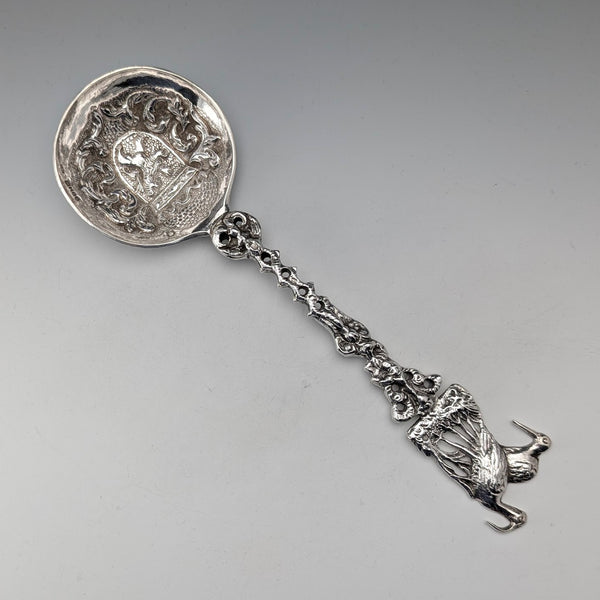 1904 British antique sterling silver large spoon with relief decoration by Samuel Boyce