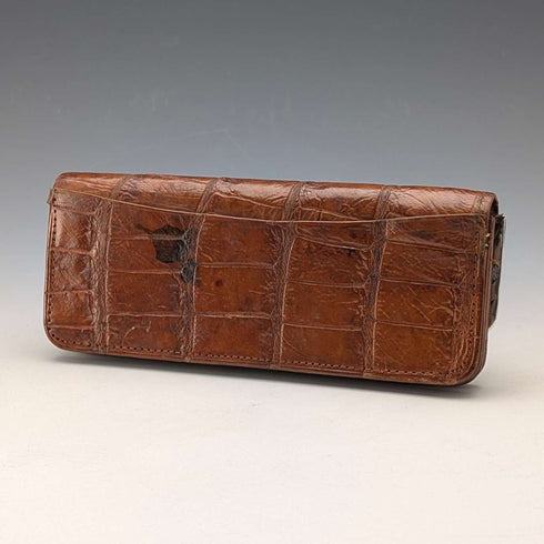 Circa 1900 British antique sterling silver decorated small leather wallet with coin purse Edward Langridge