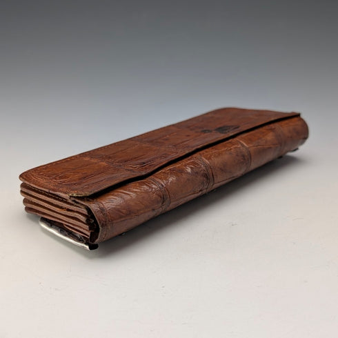 約 1900 年英國古董純銀裝飾小皮革皮夾,帶零錢包 Edward Langridge