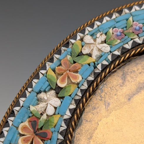 アンティーク マイクロモザイク装飾 真鍮製小型フォトフレーム 写真立て/ポートレイト