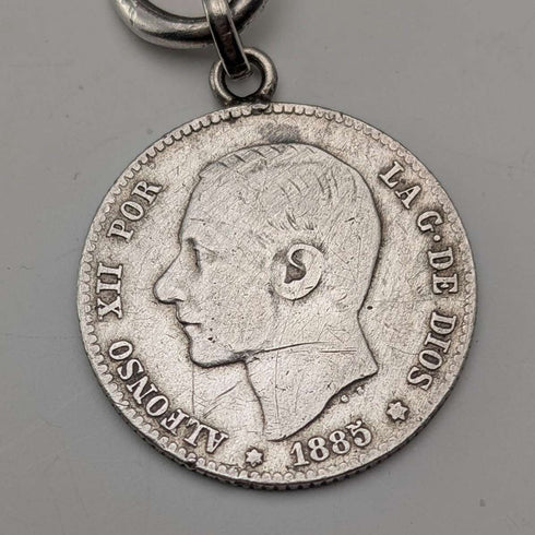 Circa 1900 British Antique Fancy Link Sterling Silver Albert Chain 64g Coin Infob