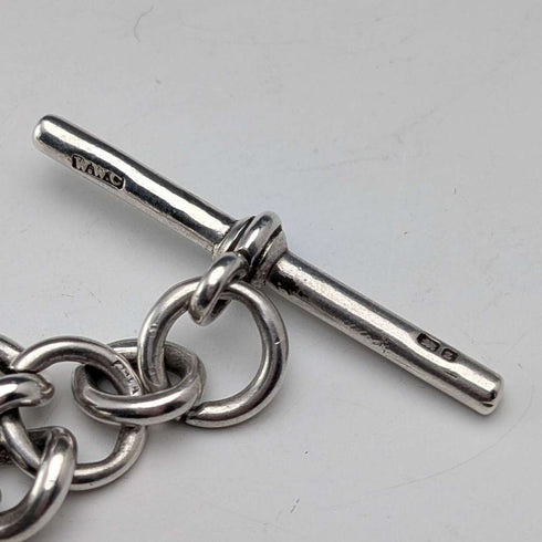 Circa 1900 British Antique Fancy Link Sterling Silver Albert Chain 64g Coin Infob