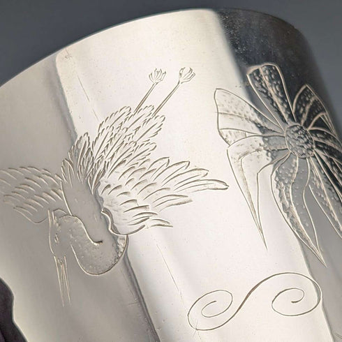 1870 British antique silver plate vase with chinoiserie decoration