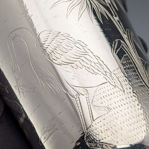 1870 British antique silver plate vase with chinoiserie decoration