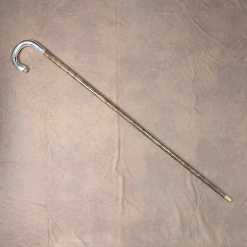 1912 年英國古董棕色桿純銀純色彎柄手杖 92 厘米