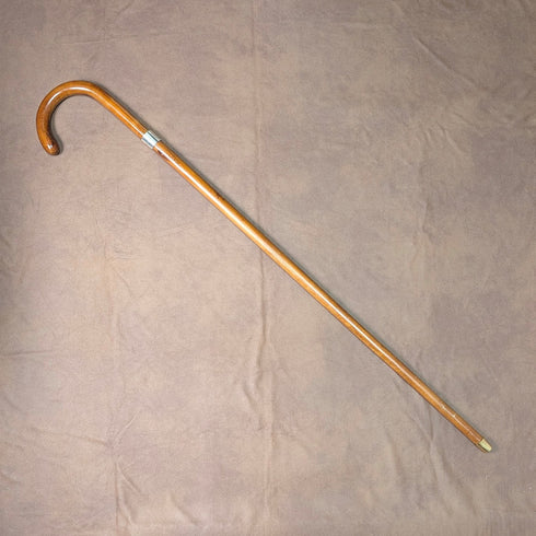 ヴィンテージ タンシャフト 曲がりハンドル 純銀装飾 ステッキ 杖 92cm