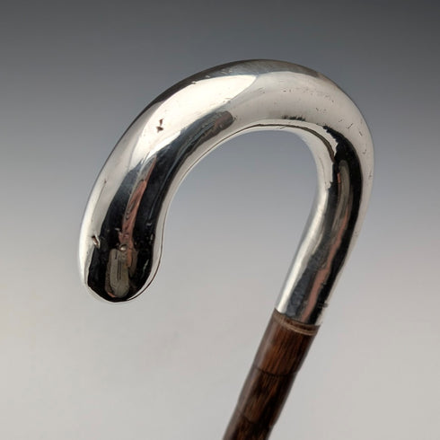 1912 年英國古董棕色桿純銀純色彎柄手杖 92 厘米