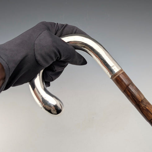 1912 年英國古董棕色桿純銀純色彎柄手杖 92 厘米