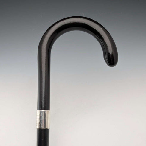1943 British vintage black shaft curved handle pure silver decorated walking stick 93cm