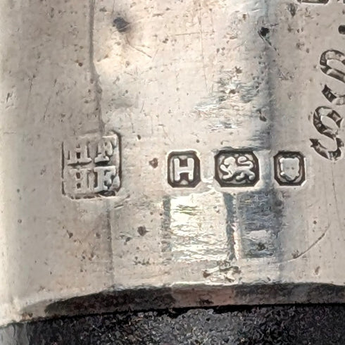 1943年 英国ヴィンテージ ブラックシャフト 曲がりハンドル 純銀装飾 ステッキ 杖 93cm