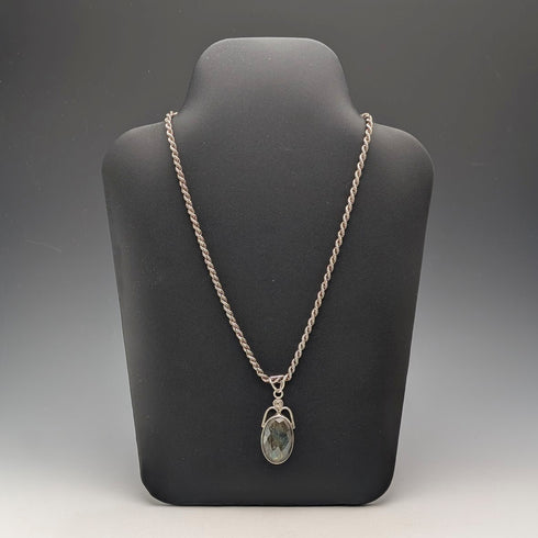 復古拉長石和純銀吊墜搭配純銀超厚項鍊