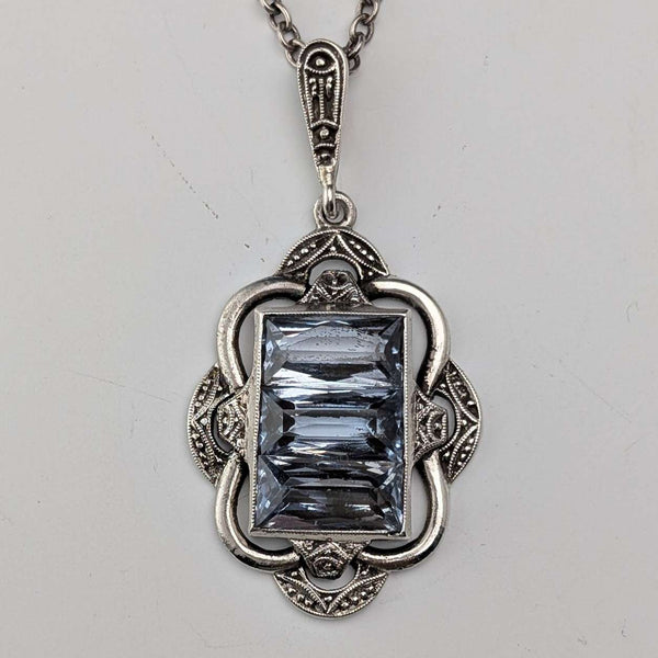 Vintage aquamarine and sterling silver pendant with sterling silver necklace