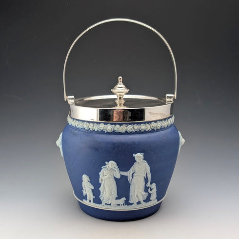 Antique British Wedgwood Biscuit Barrel Jasperware Royal Blue