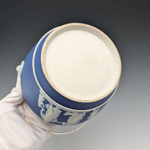 古董英國韋奇伍德餅乾桶 Jasperware 皇家藍色