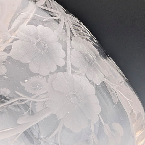 Vintage British Biscuit Barrel, Etched Glass, Silver Plated Lid