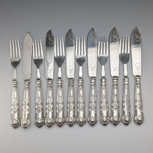 1928年 英国ヴィンテージ 純銀製ハンドル カトラリー6ペア ケース入り Yates Brothers