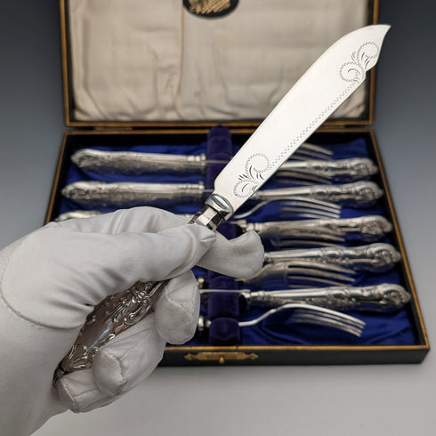 1928年 英国ヴィンテージ 純銀製ハンドル カトラリー6ペア ケース入り Yates Brothers