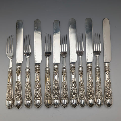 後期ビクトリアン 英国アンティーク シルバープレート製 カトラリー6ペア 木箱入り