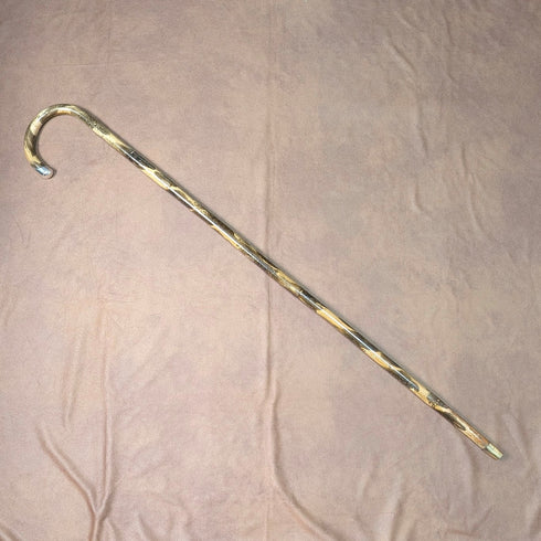 1925 年英國古董手杖,帶有斑駁的桿身、彎曲的手柄和純銀裝飾,86 厘米