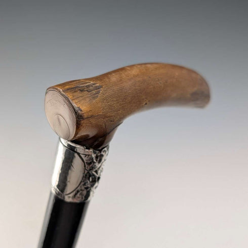 1897 年英國古董黑軸 L 型牛角柄純銀裝飾手杖 84 厘米
