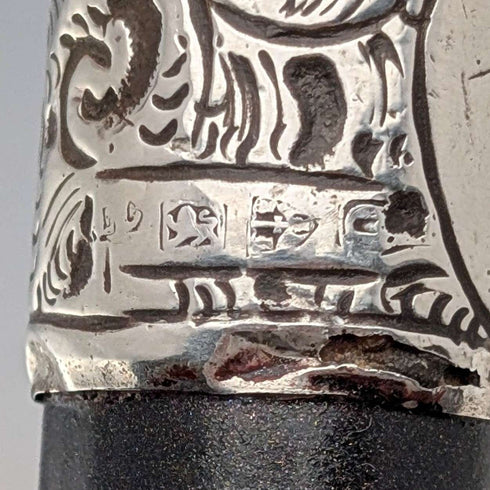 1897 年英國古董黑軸 L 型牛角柄純銀裝飾手杖 84 厘米