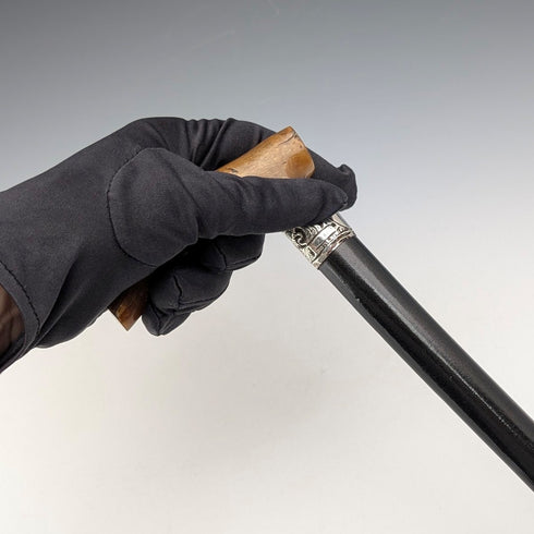 1897 年英國古董黑軸 L 型牛角柄純銀裝飾手杖 84 厘米