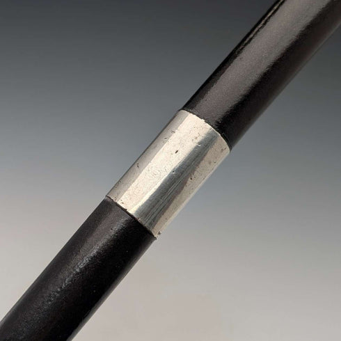 1920 British antique black shaft curved handle pure silver decorated walking stick 84cm