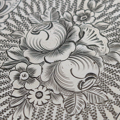 1863 British antique floral engraved sterling silver card case, 57g, Hillard & Thomason