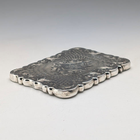 1863 British antique floral engraved sterling silver card case, 57g, Hillard & Thomason