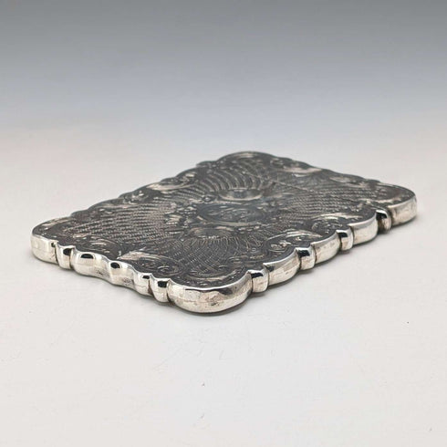 1863年 英国アンティーク フローラル彫刻 純銀製カードケース 57g Hillard&Thomason