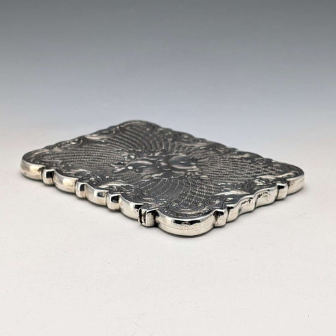 1863年 英国アンティーク フローラル彫刻 純銀製カードケース 57g Hillard&Thomason