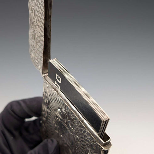 1863年 英国アンティーク フローラル彫刻 純銀製カードケース 57g Hillard&Thomason
