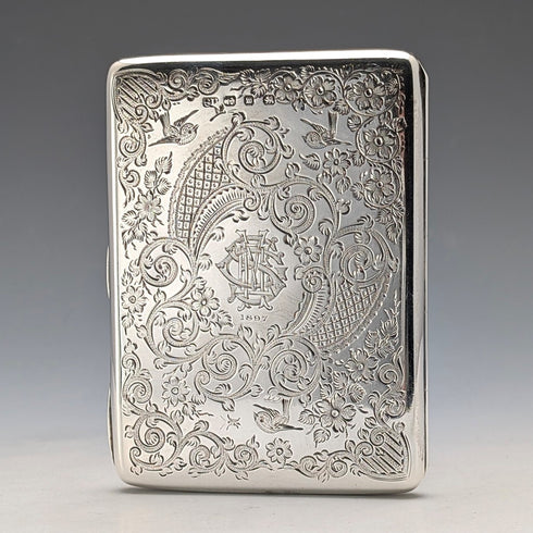1896 British antique sterling silver double door card case 120g George Unite Very good condition