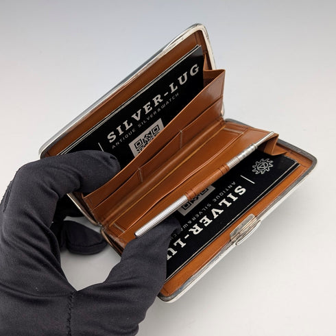 1896 British antique sterling silver double door card case 120g George Unite Very good condition