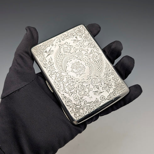 1896 British antique sterling silver double door card case 120g George Unite Very good condition